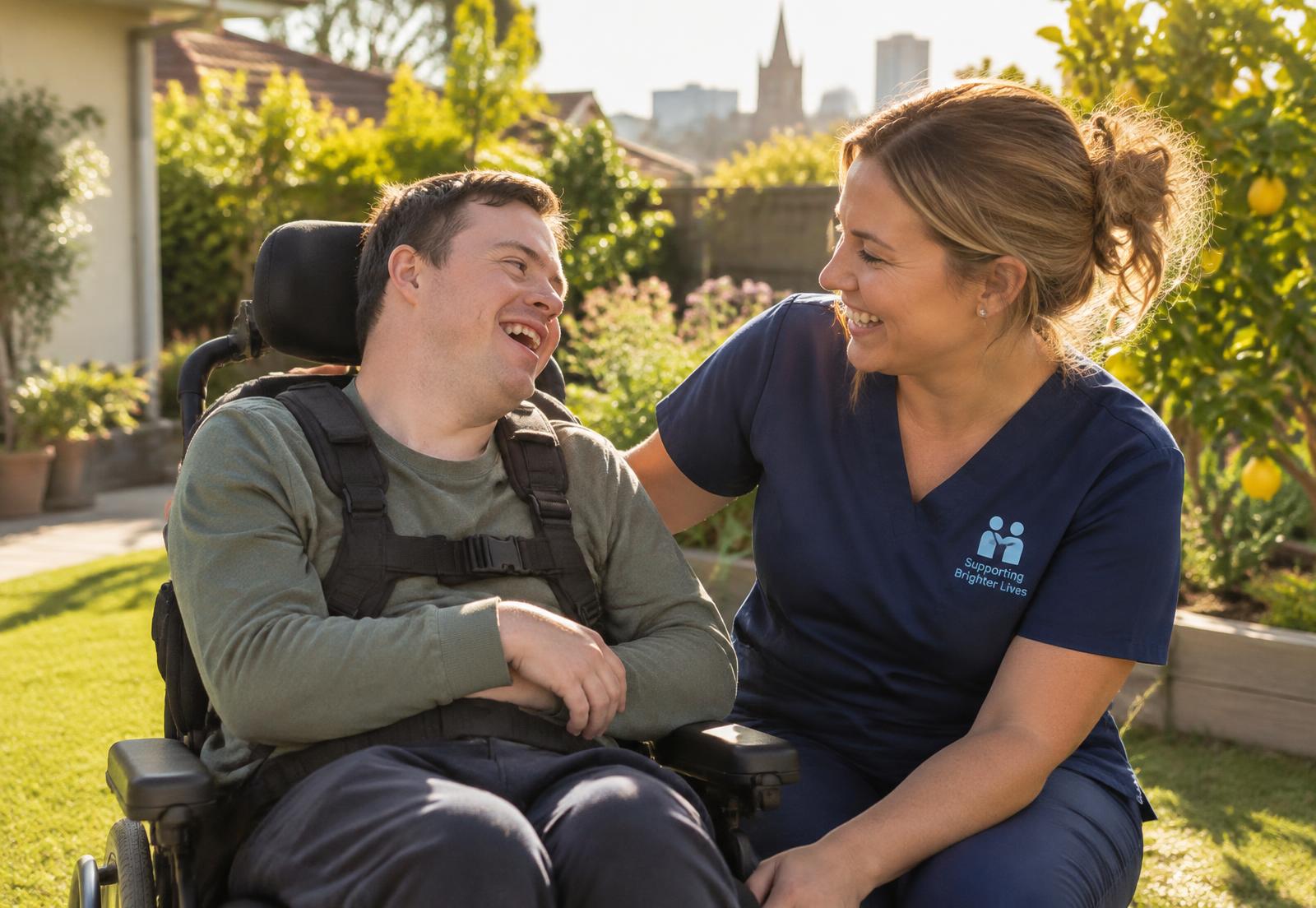 A support worker and a young man enjoying time outdoors